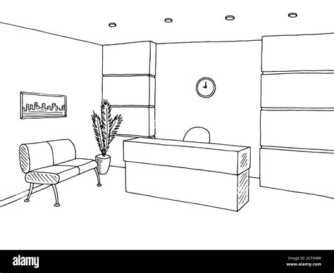 Office Room Interior Graphic Art Black White Sketch I - vrogue.co