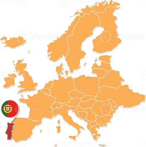 Portugal map in Europe, Portugal location and flags. 24584080 PNG