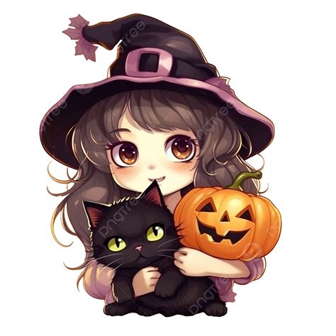Cute Witch Cat Hug Pumpkin Halloween Cartoon Illustration, Cute Cat, Cat Cartoon, Funny Cat PNG ...