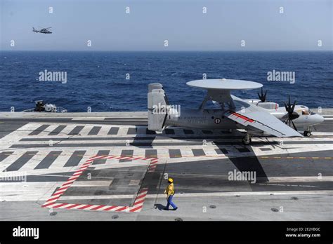 An Hawkeye is pictured on the flight deck of the Charles-de-Gaulle ...