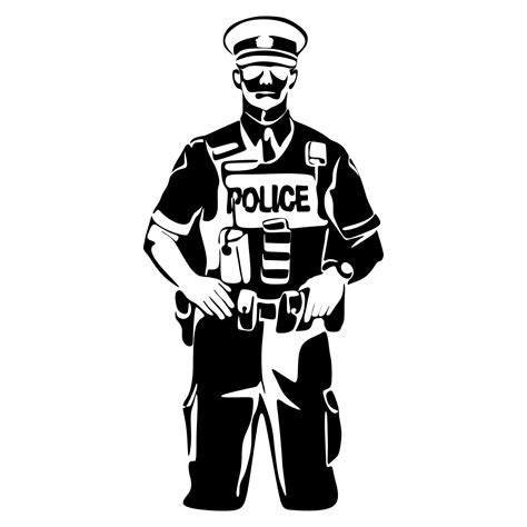 Policeman officer on duty vector silhouette illustration isolated on white background. Police ...