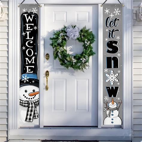 Amazon.com: Deroro Welcome Winter Snowman Gray Porch Banner Sign, Let ...