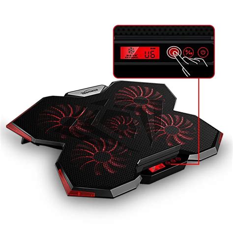 15.6 17.3 Inch Gaming Laptop Cooler Cooling Pad Five Quite Fans and LCD Touch Screen 2400RPM ...