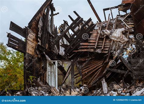 The Old Wooden Burned-down House a View from Inside Stock Image - Image of arson, dark: 125960195