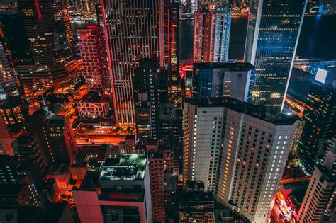 Modern skyscraper buildings on Hong Kong skyline at night stock photo ...