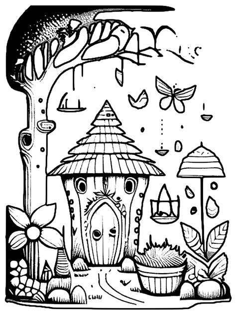 Vintage Fairy Garden Coloring Page · Creative Fabrica