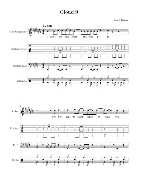 Cloud 9 – Beach Bunny Sheet music for Saxophone alto, Guitar, Bass ...