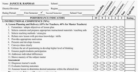 PAST (Performance Appraisal for Teachers) PAS Form B-2 PAST Form from DepEd Batangas Teachers ...