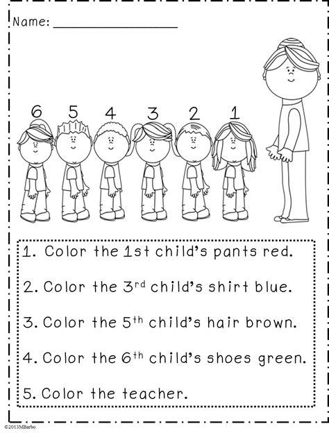 Ordinal Numbers For Kindergarten Worksheet