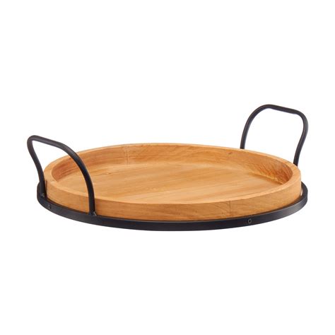 Round Wooden Tray with Handles