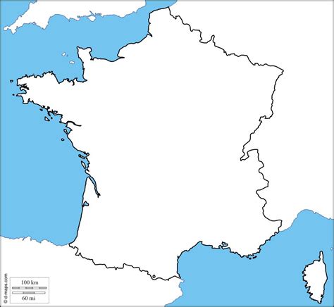 Blank map of France - Physical map of France blank (Western Europe ...