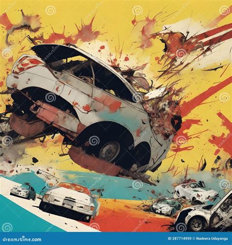 Retro and Vintage Style Illustration Portrait of a Car Crash Wallpaper ...