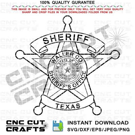 Waller County Sheriff Office Logo Vector Badge Patch Black White 5 Point Sheriff Star Svg File ...