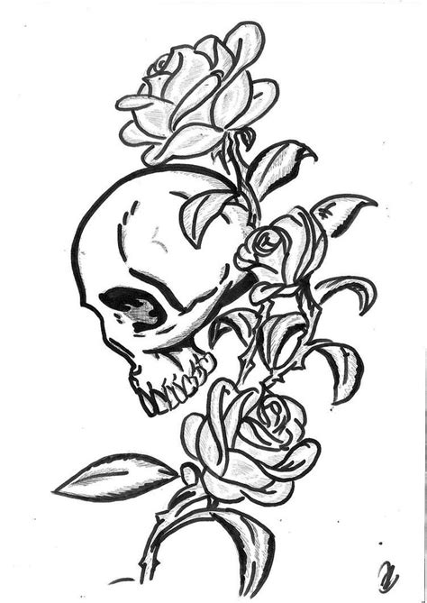 Black Outline Gothic Skull With Roses Tattoo Stencil By Mo Kheir | Skull tattoo, Skull tattoo ...