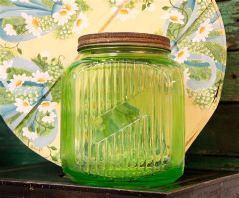 FOUND in ITHACA » Large Green Depression Glass Kitchen Canister Jar (SOLD)