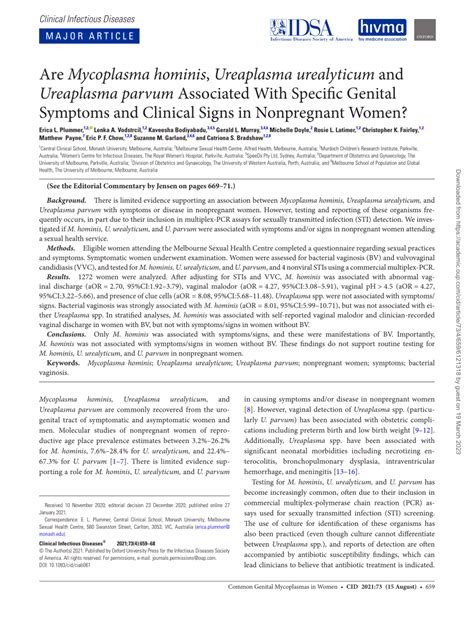 (PDF) Are Mycoplasma hominis , Ureaplasma urealyticum and Ureaplasma parvum Associated With ...