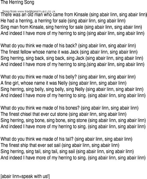 Irish Music, Song and Ballad Lyrics for: Herring Song