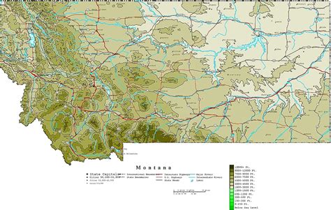 Buy Large Detailed Elevation map of Montana State with Roads, Highways ...