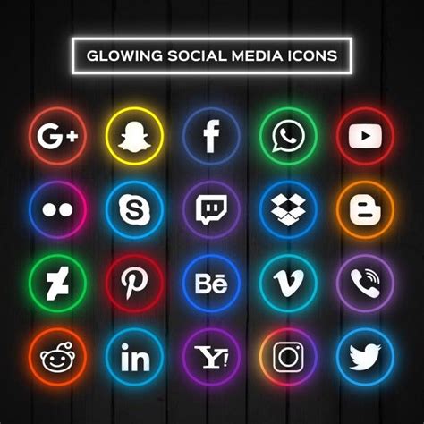 Free Vector | Icons for social networks with neon lights | Social media icons vector, Social ...