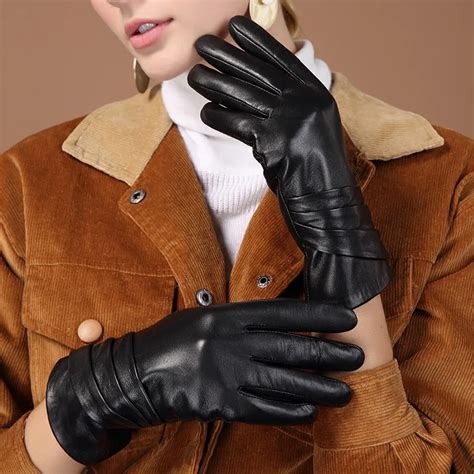 Women Winter Gloves Sheepskin Genuine Leather Driving Gloves Ladies ...