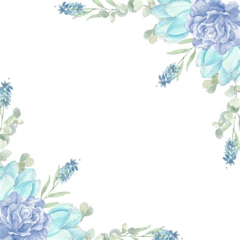 Vintage And Soft Blue Watercolor Flower Border, Wedding, Floral, Watercolor Flower PNG ...