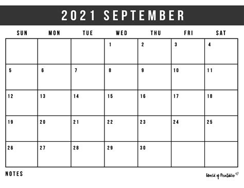 Sep 2021 Printable Calendar - Printable Word Searches