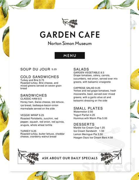 Menu for Garden Cafe at Norton Simon Museum in Pasadena, CA | Sirved