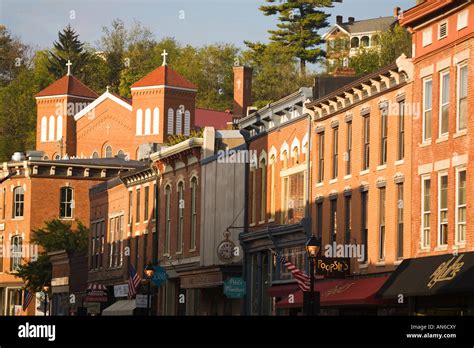 ILLINOIS Galena Main Street downtown shopping district in early morning ...