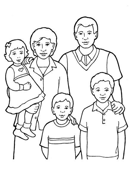 An illustration of a family of five standing side by side. People ...