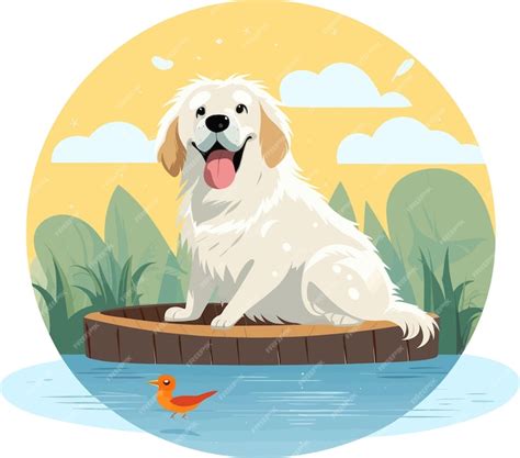 Premium Vector | Great pyrenees dog summer art cartoon style a white ...