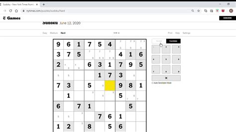 Sudoku New York Times Hard Sudoku June 12, 2020 - YouTube