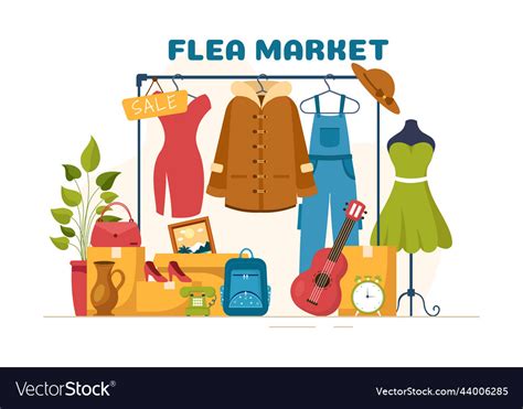 Flea market template hand drawn cartoon flat Vector Image