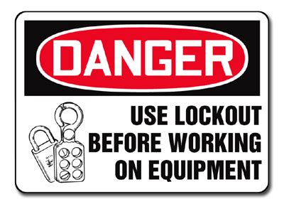 Lockout Tagout Signs: Danger Use Lockout Before Working on Equipment with Symbol, Plastic, 7"H X ...