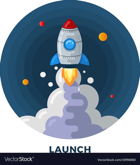 Flat Style Cartoon Rocket Launch in Space Vector Image