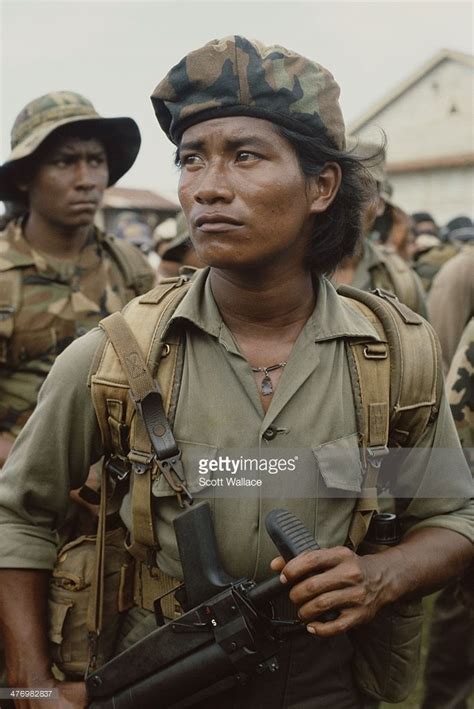 A contra guerilla of the Miskito people, Nicaragua, 1987. The group ...