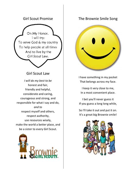 Girl Scout Promise, Girl Scout Law, Brownie Smile Song by Katie Moore ...