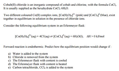 Solved Cobalt(II) chloride is an inorganic compound of | Chegg.com