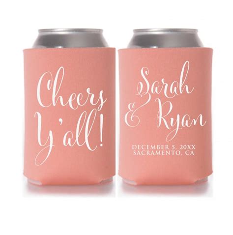 Wedding Koozies, Cheers Y'all, Personalized Can Coolers, Wedding Favors, Beer Sleeves, Can ...