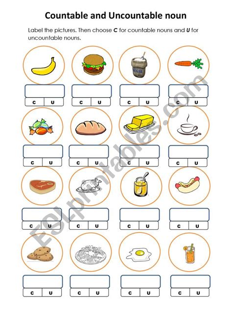 Food countable and uncountable nouns - ESL worksheet by iceman666