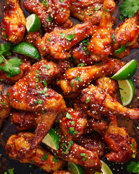 The Best Chicken Wings with Sweet Sriracha Sauce - Baker by Nature