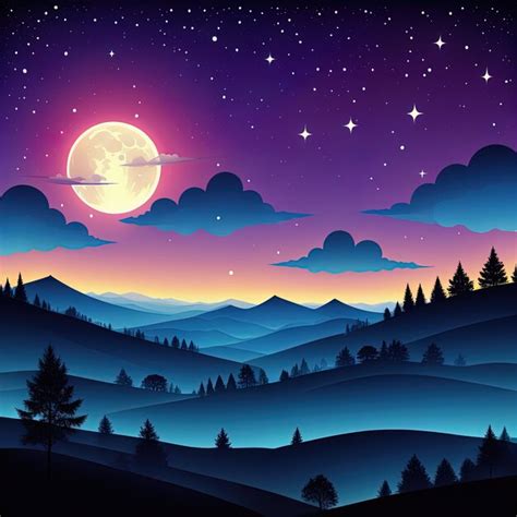 Premium AI Image | vector illustration night sky moon and trees night ...