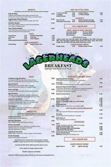 Menu of Lagerheads Bar Grill in Ormond Beach, FL 32176