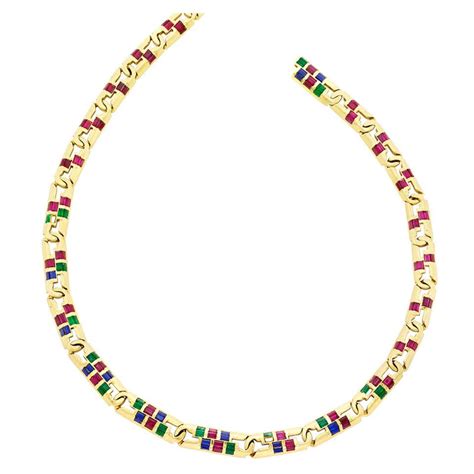 Emerald Ruby Sapphire Gold Necklace - Eleuteri