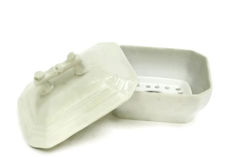 Antique White Porcelain Soap Dish with Lid.