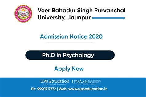 Ph.D. Psychology Admission 2020 - Veer Bahadur Singh Purvanchal University - ePsychology