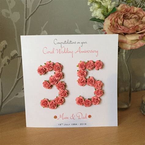 35th Coral Wedding Anniversary Card Coral Anniversary 35th - Etsy | Wedding anniversary cards ...