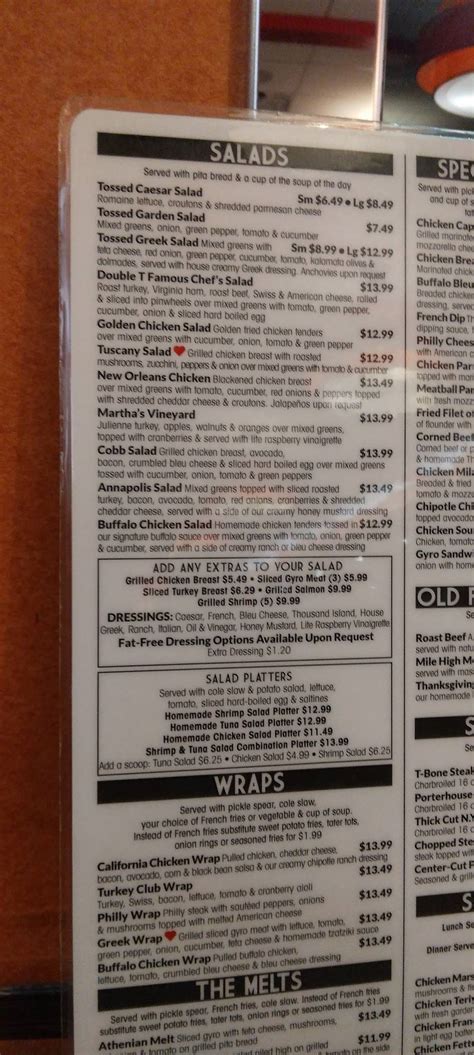 Menu at Double T Diner restaurant, Annapolis