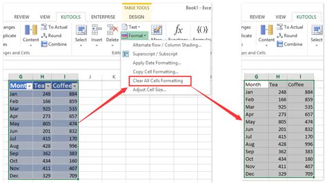 How to clear table formatting style without losing table data in Excel?