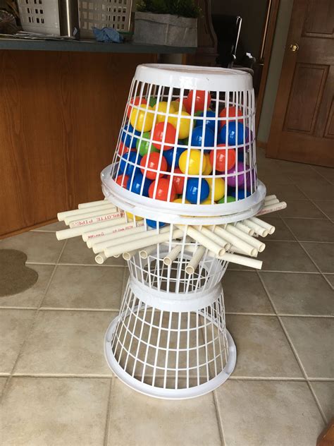 Giant Kerplunk game made from dollar store laundry baskets 1/2” pvc and ...