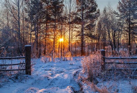 Winter sunrise in Siberia. — Stock Photo © Winston #108516550